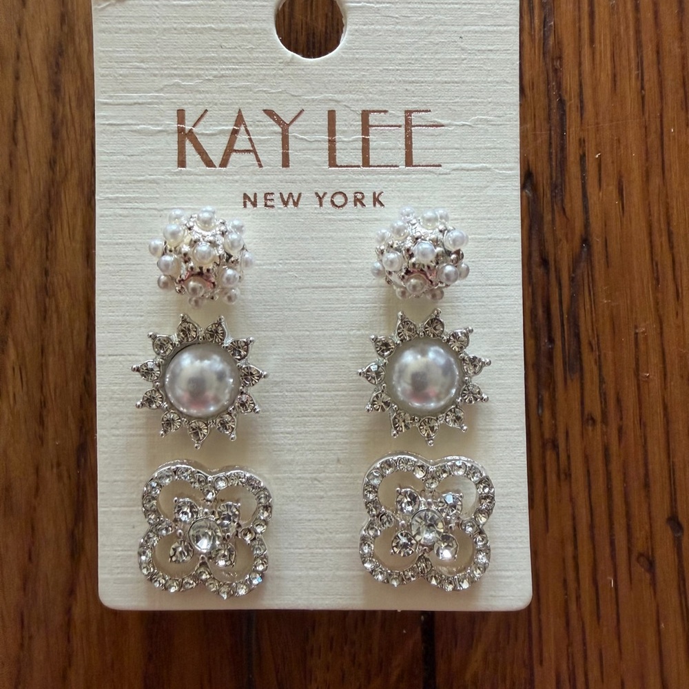 Silver and Pearl Earring Trio